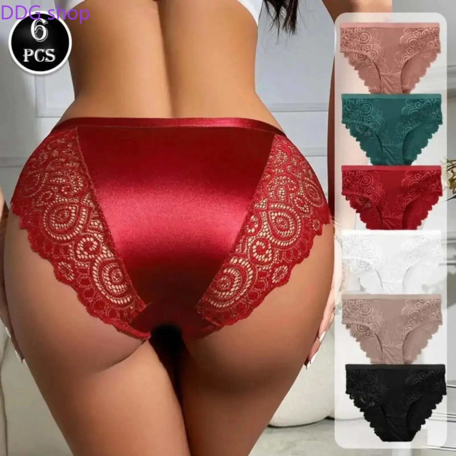 6 Pack Women's High-Waist Lace Panties, soft breathable floral design in multiple colors. All-season intimate wear, comfy for daily outfits and lovely gifts for Valentine's Day.