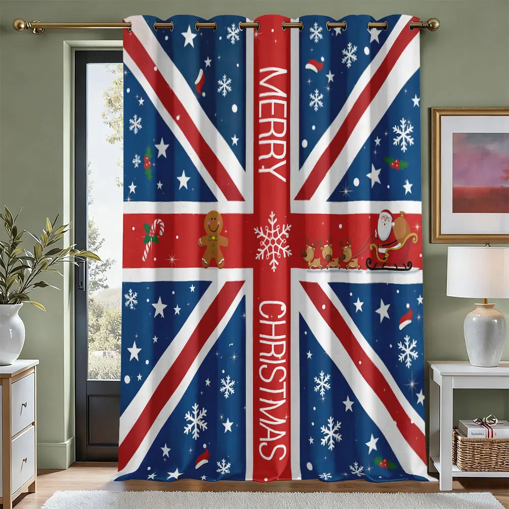 The UK-Flagged Santa Claus "Merry Christmas" Print Single Panel Blackout Curtain, Metal Grommet Top, Thermal Insulated, Noise Reducing & Privacy Protection, Window Drape for Apartment, Living Room & Bedroom Decor