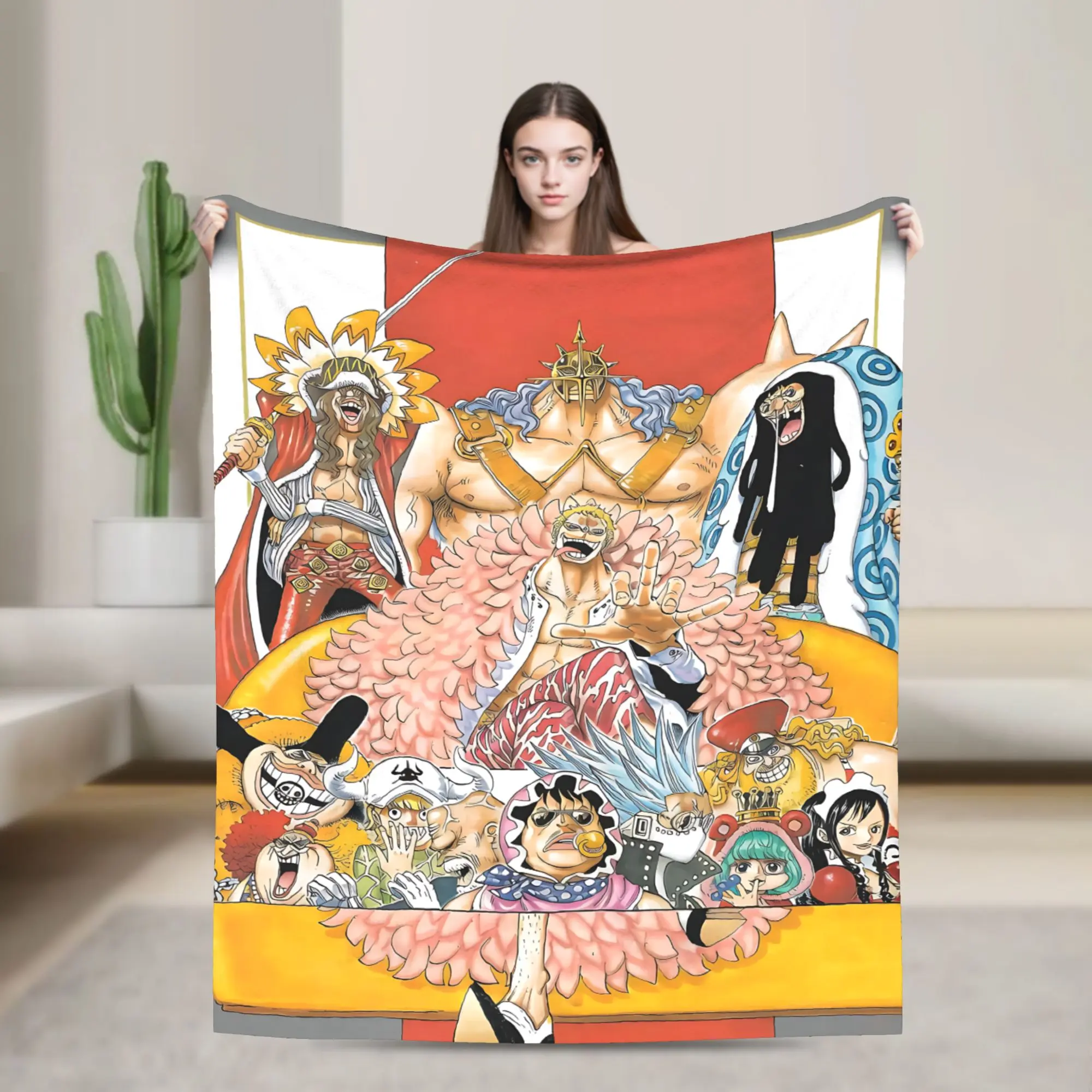 One Piece Donquixote Doflamingo Family Flannel Throw Blanket, Premium Soft Flannel Anime Blanket, Perfect Collectible Home Decor for Hardcore Anime Enthusiasts