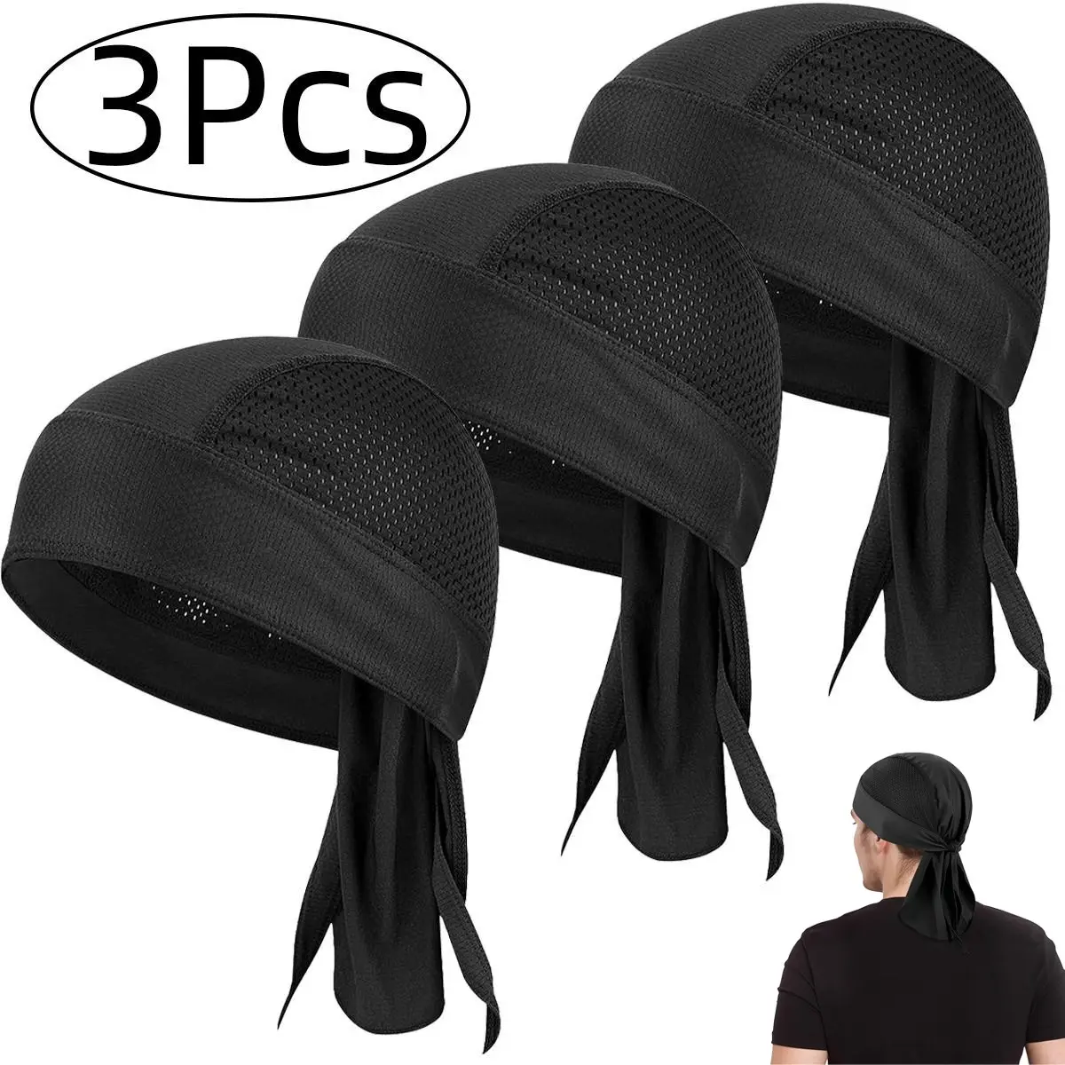 3Pcs Bandanas Skull Caps for Men, Women Skull Cap Helmet Liner Dew Rags | Bandana Cycling Hat Durags Motorcycle Bandana Sweat Wicking Do Rag