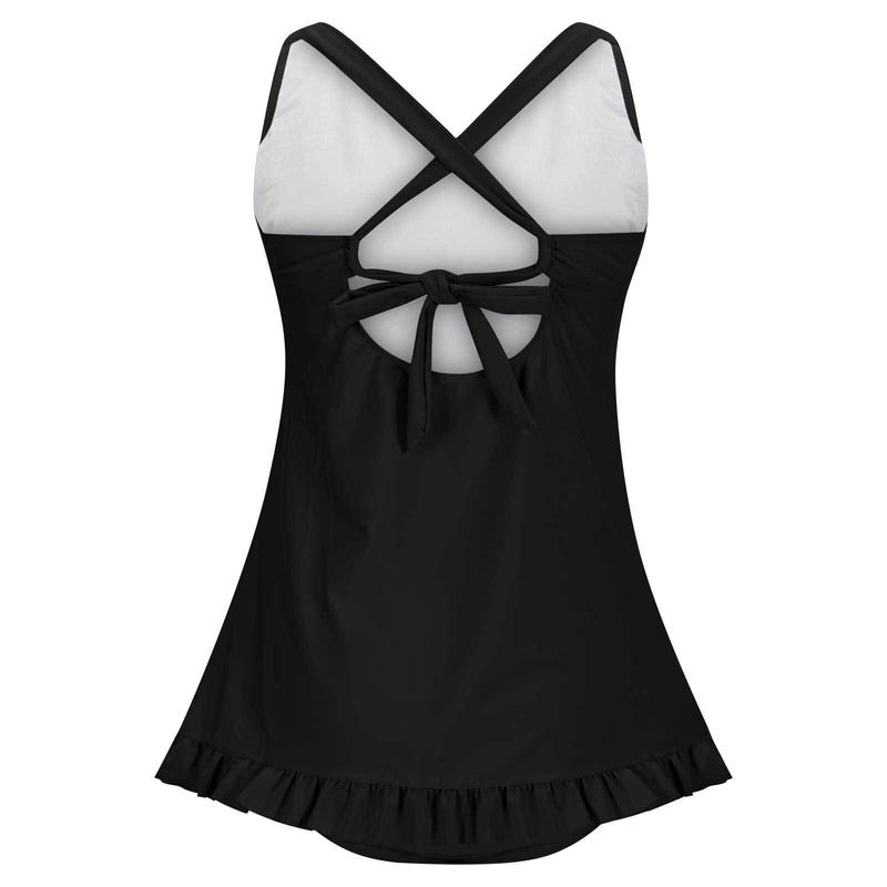 Women's Retro One-Piece Swim Dress - Twist Front Halter Open Back Tummy Control Bathing Suit for Beach & Sport Swimming Clothing Beach Open Back Halter Tankiniswimwear Tankinisuit, Bathing Suit Stylish Beachwear