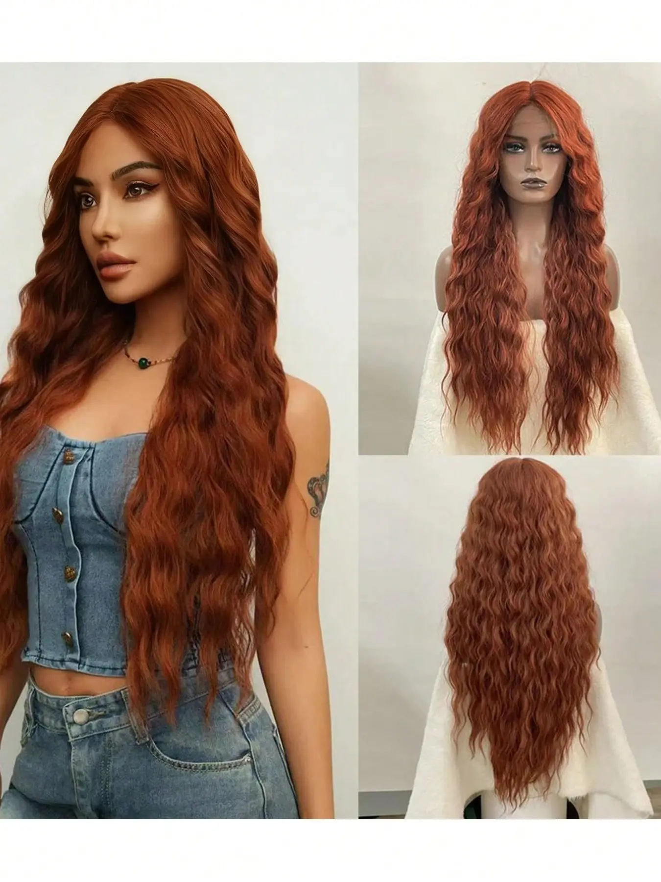 Sensationnel 13X6 HD Lace Front Wigs 24 Inch Synthetic Curly Wavy Hair With Natural Density Nature Hairline Frontal Lace Wig For Women Wear Daily Party Cosplay And Halloween (Copper Brown 350#)
