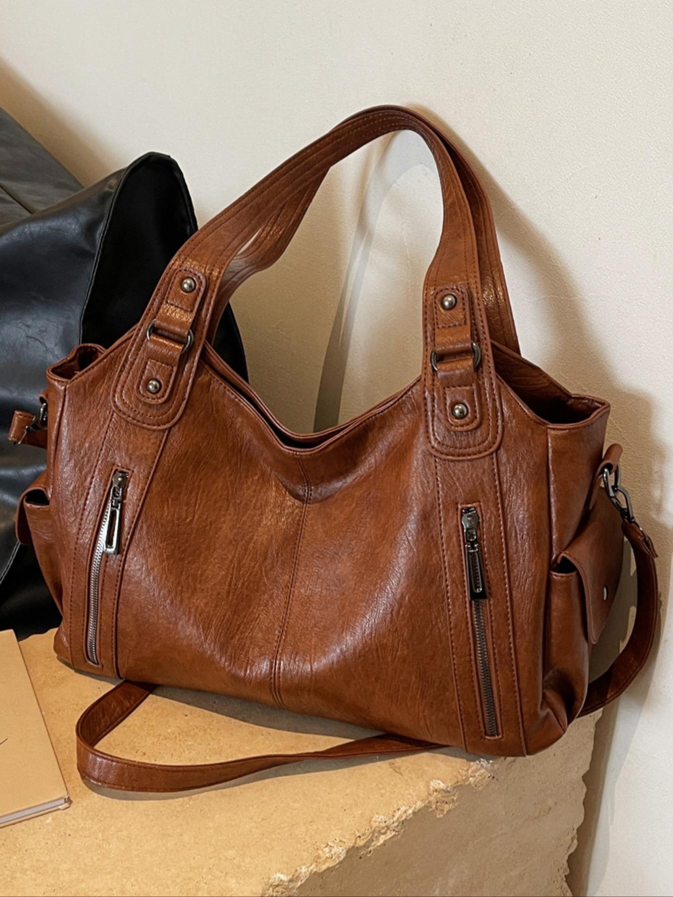 Women's Punk-Style Rivet-Decoration Handbag, Large-Capacity for Fall & Winter Daily Use, Casual Trendy Commuter Bag, Fashionable Shopping Bag for Gifts, Hobo Crossbody Bags