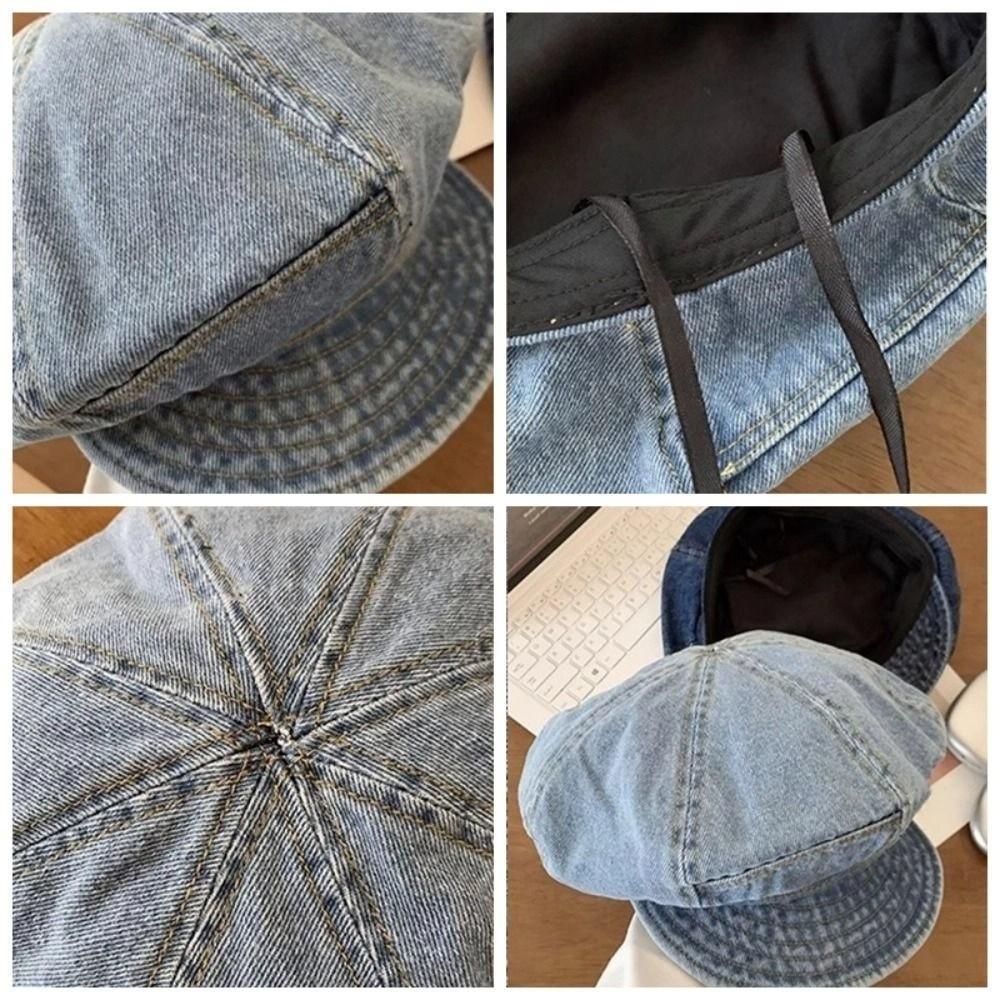 Fashion Vintage Washed Denim Beret Cloud Newsboy Octagonal Cap Visor Artist Peaked Hat Women