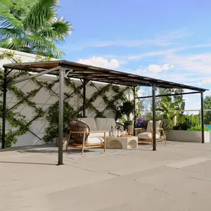 12'x20' Wall Mounted Lean To Metal Gazebo Pergola Canopy, Heavy Duty Outdoor Awning Shelter for Patio Deck Porch Backyard, Clearance Price