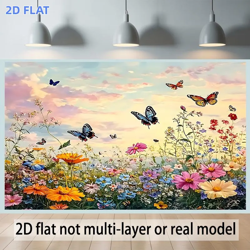 2D Flat Banner 1pc, Butterflies and Flowers in the Sky Banner | Perfect for Birthday Parties Festivals Weddings Youth Parties Baptism Celebrations and Event Parties | Polyester Material Multipurpose Use, Photography Backdrop, Part