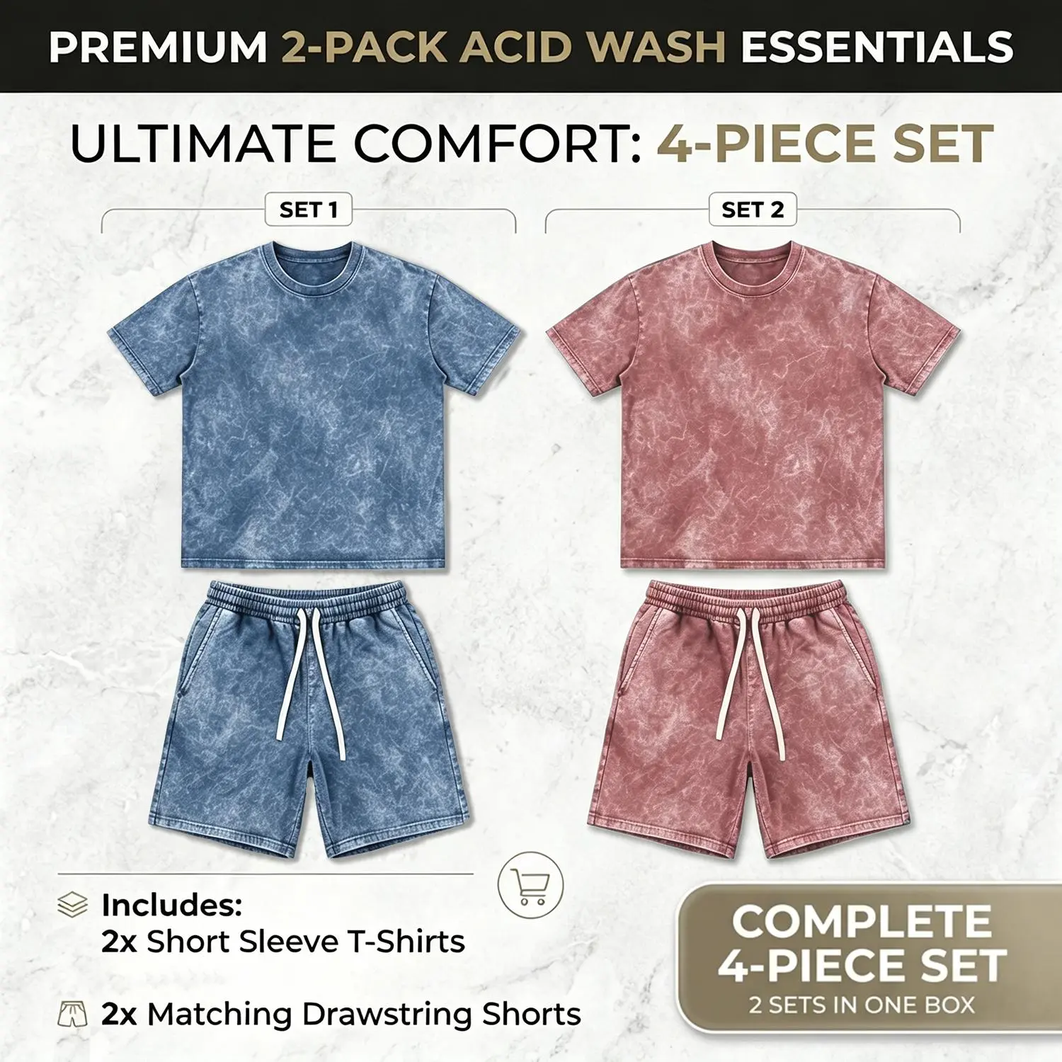 2 Sets - Acid Wash Blue + Red