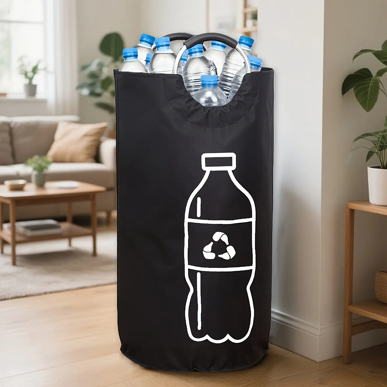 Large capacity canvas folding recycling bin with lid - heavy-duty cylindrical open design, space saving foldable laundry basket/dirty laundry basket/storage basket suitable for kitchen, home, bathroom, office