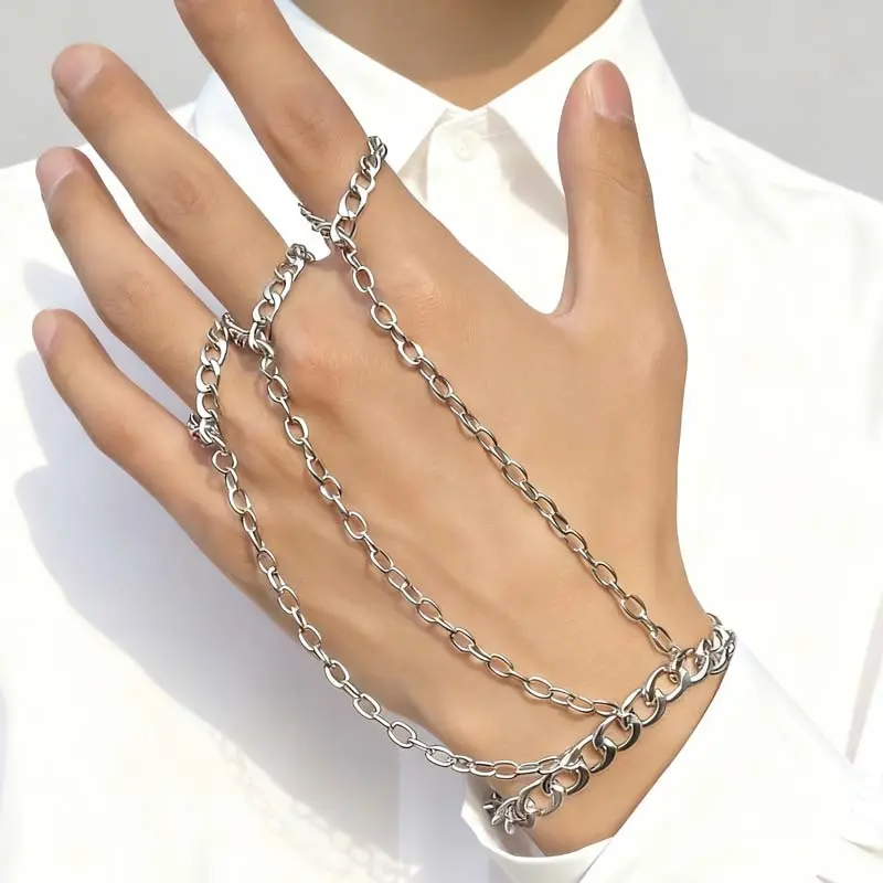 Women's Elegant Minimalist Multi-Layer Linked Chain Hand Jewelry Set - Alloy Connected Finger Chain, Smooth Pearls Bracelet, Stackable Female Wear Decor for Dating Party Daily Outfit, Stackable Set, Titanium Alloy, Chain Jewelry Bracelets & Bangles
