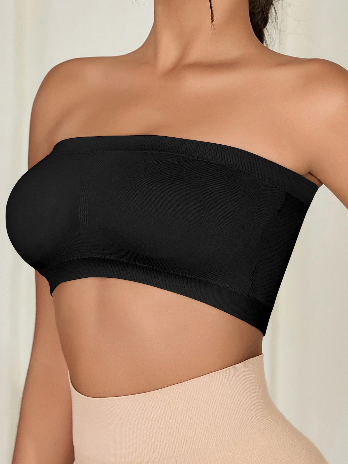 Women's Solid Ruched Wireless Bandeau Bra, Minimalist Breathable Comfortable Seamless Bra, Women's Lingerie for All Seasons, Clothing, Underwear, Wireless Seamless Bras