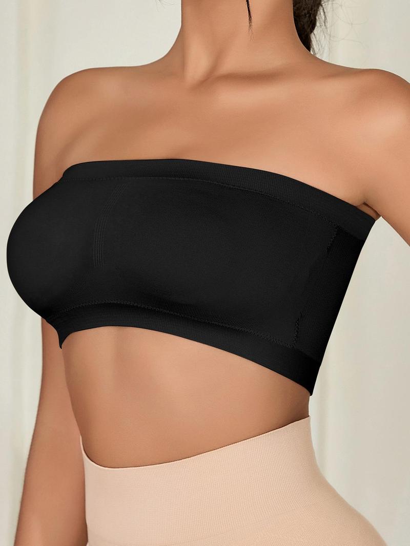 Women's Solid Ruched Wireless Bandeau Bra, Minimalist Breathable Comfortable Seamless Bra, Women's Lingerie for All Seasons, Clothing, Underwear, Wireless Seamless Bras