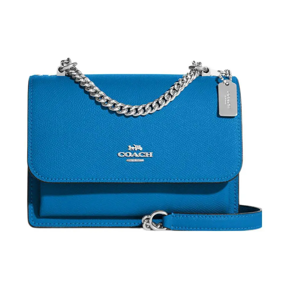 COACH Klare 18 Envelope Crosshatch Leather Shoulder Bag for Women, Silver Logo Plaque, Blue