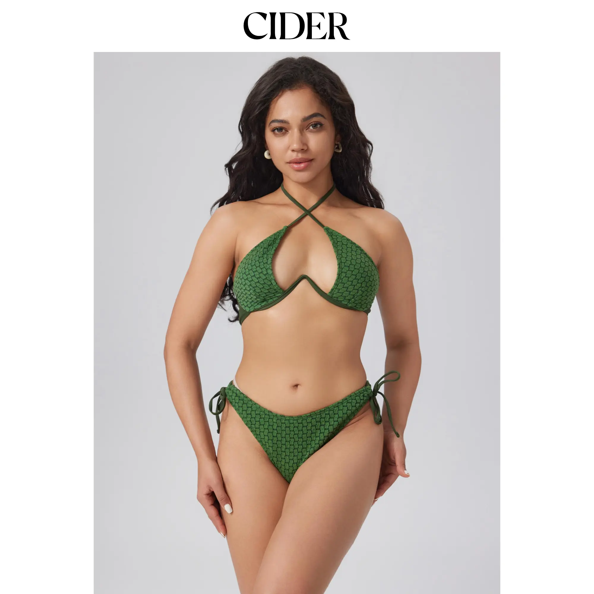 Cider Halter Underwire Criss Cross Tie Side Bikini Set