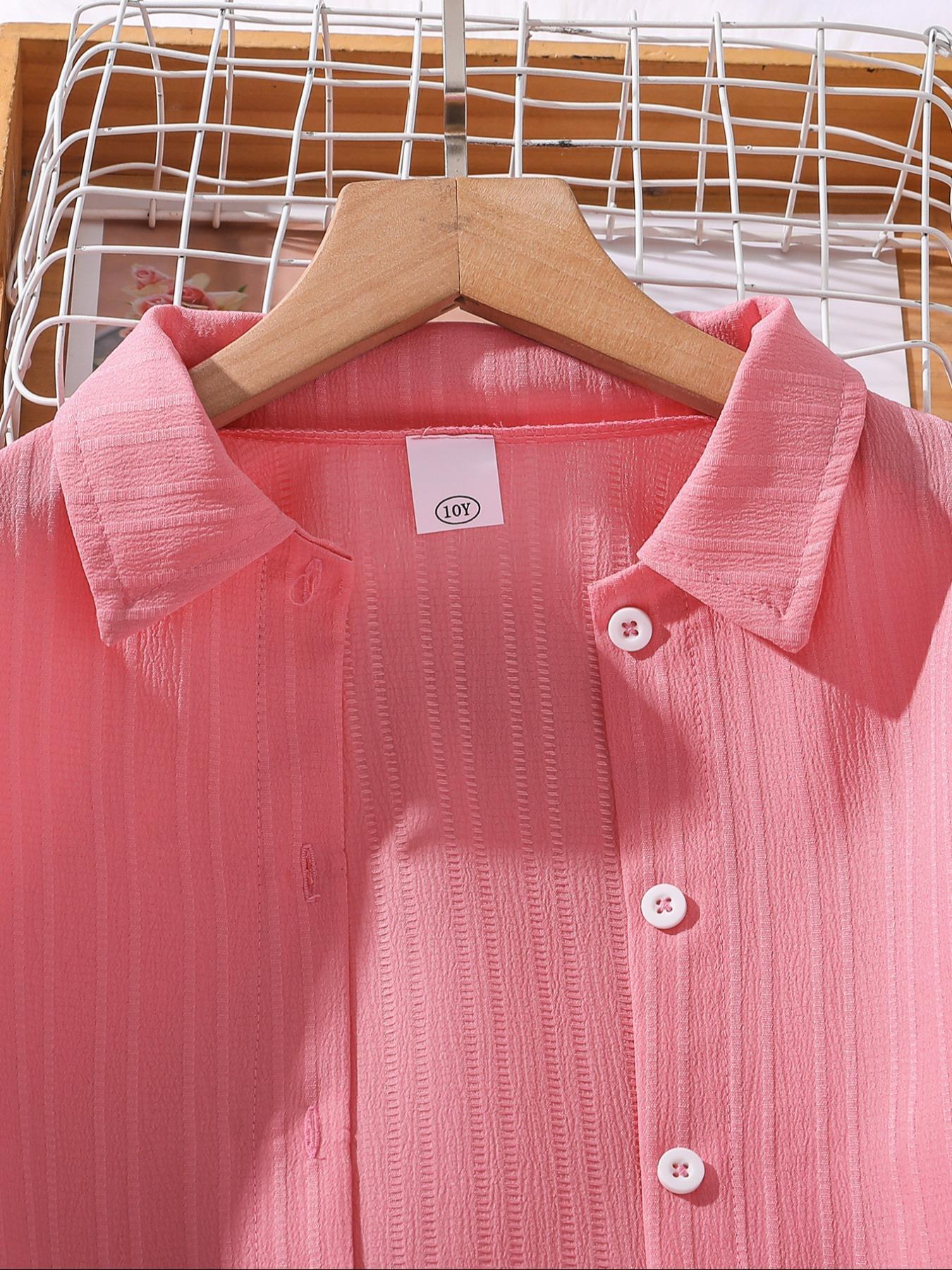 Two-piece Set Girl's Solid Color / Bow Pattern Shirt & Pants Set, Suits, Casual Long Sleeve Collared Top & Trousers for Spring & Fall, Kids Clothes for Daily Wear