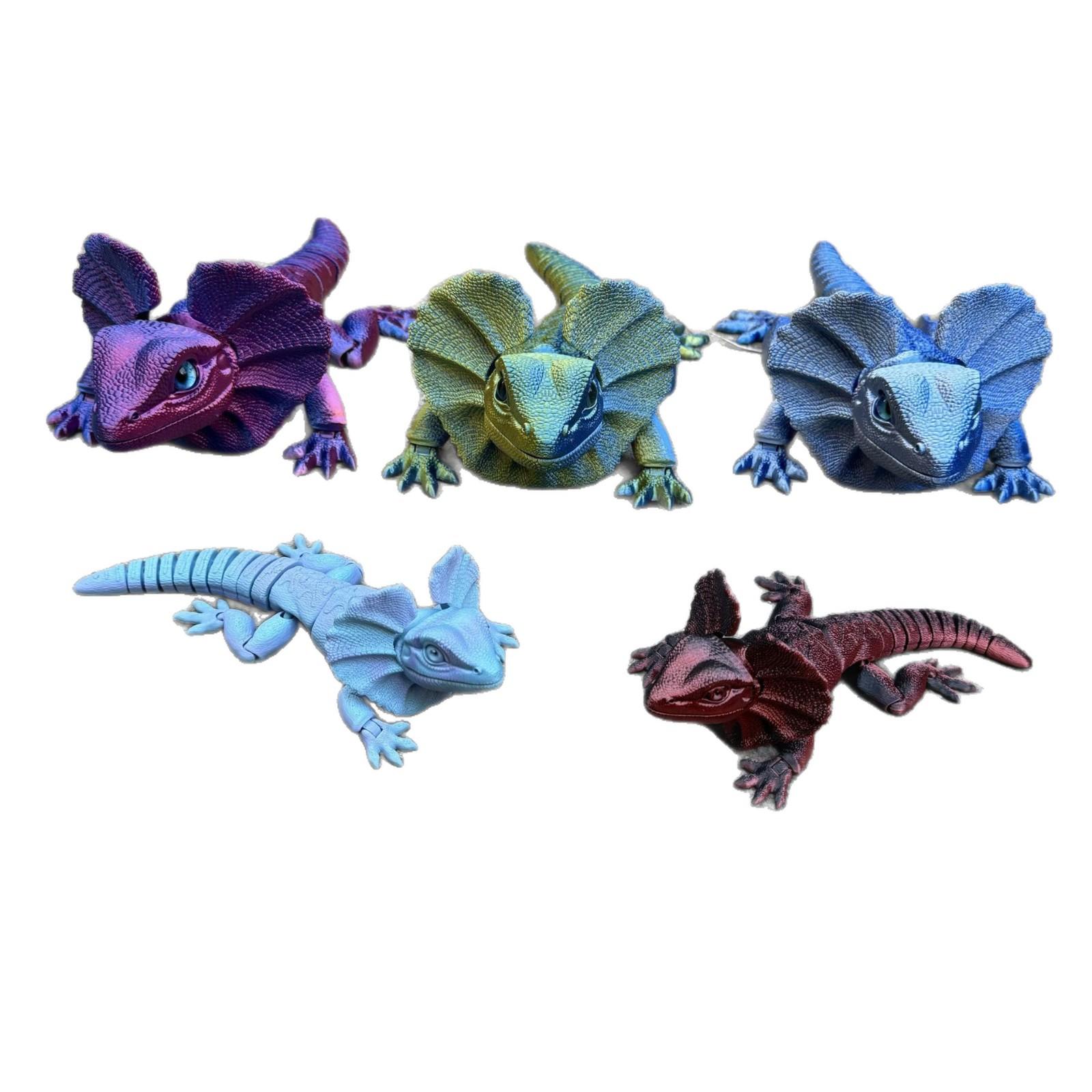 3D Printed Frilled Lizard Toy Articulated Full Body Movable Joints Animal Figurine Birthday Gift