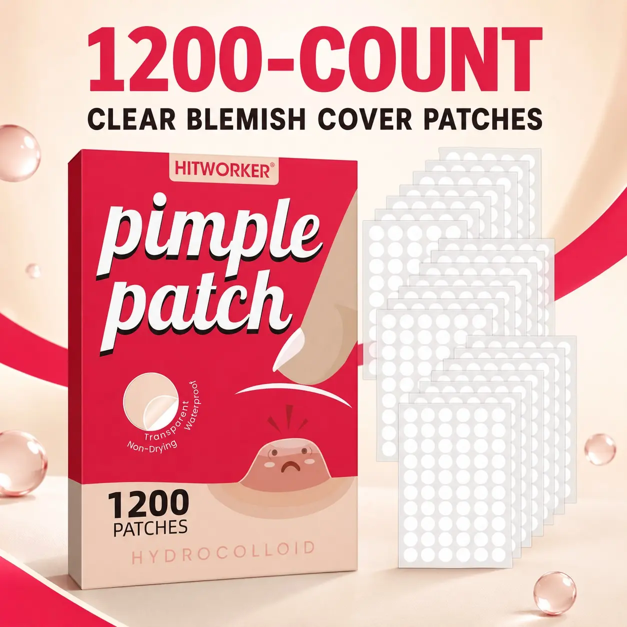1200-Count Clear Hydrocolloid Blemish Cover Patches, Invisible Round Face Stickers, Easy-To-Apply Skin Care Accessories for Daily Use