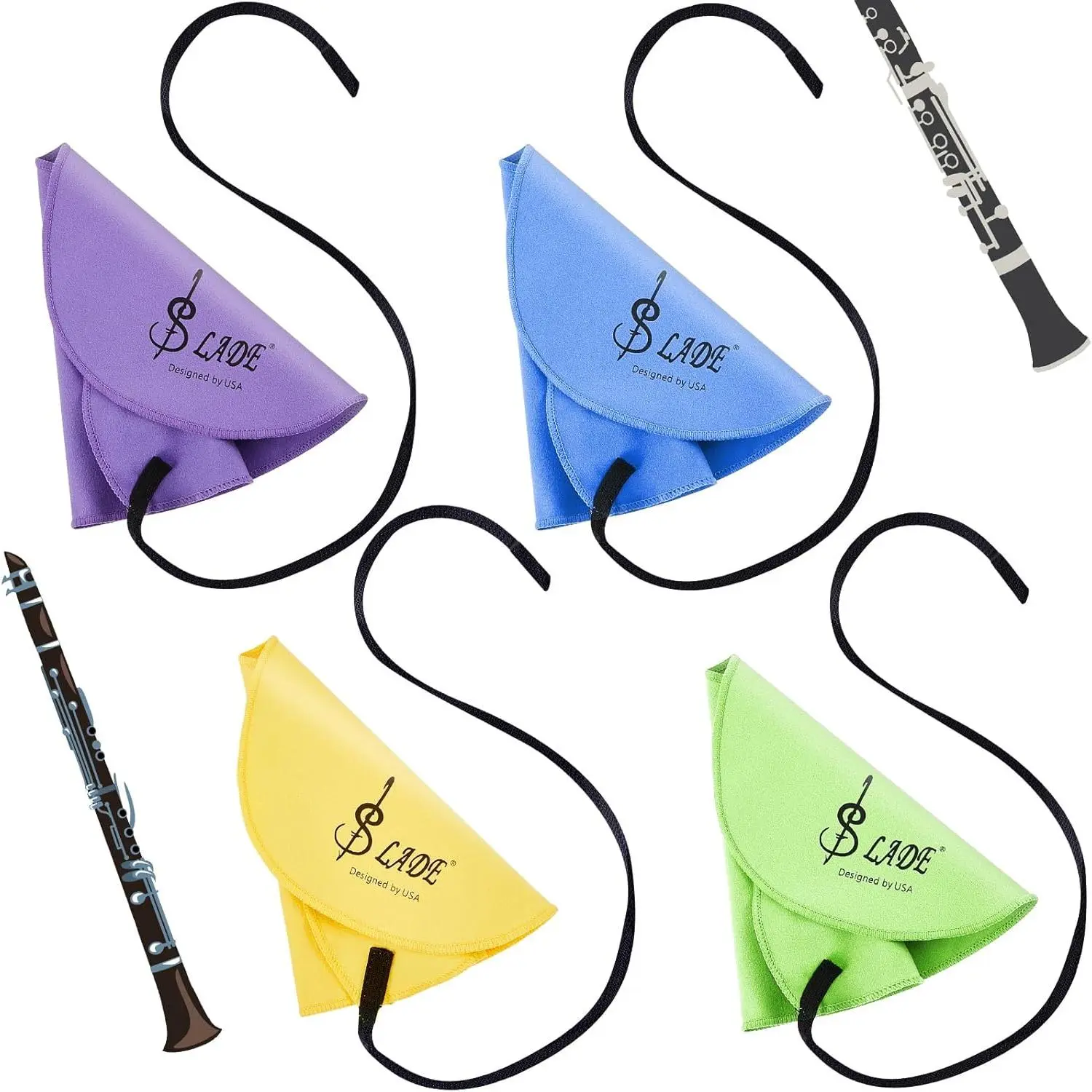 4-Count A-Shape Water Absorbent Clarinet Cleaning Cloth, Inside Tube Swab Suitable for Piccolo, Flute, Saxophone (Colorful), Accessories, Cleaning Cloths