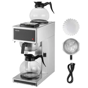 VEVOR Commercial Drip Coffee Maker, 12 Cups Coffee-Maker Machine with 2 Glass Carafes and 2 Decanter Warmer Plates, Stainless Steel Drip Style Coffee Brewer, for Restaurant, Office, Coffee Shop Home