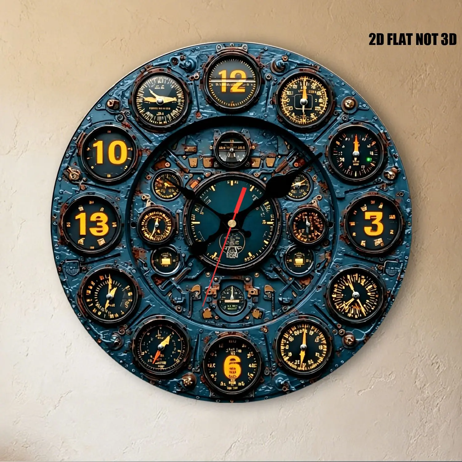 Steampunk Vintage Aircraft Cockpit Dashboard Industrial Gauge Silent Wall Clock Mechanical Decor for Office Study Man Cave