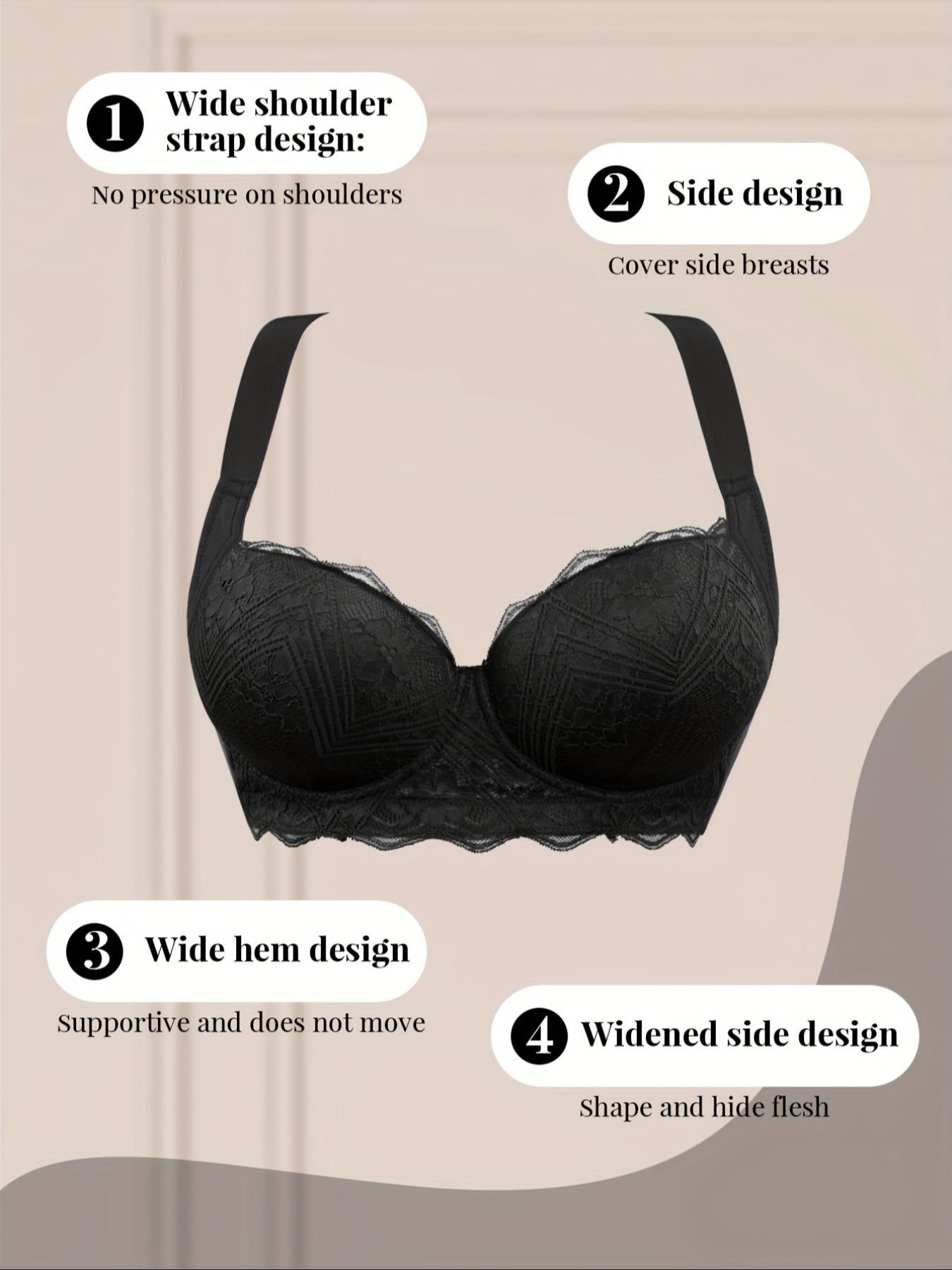 【Plus Size】 Solid Color Underwire Bra, Casual Comfy Breathable Lace Bra for Daily Wear, Women's Plus Size Lingerie for All Seasons