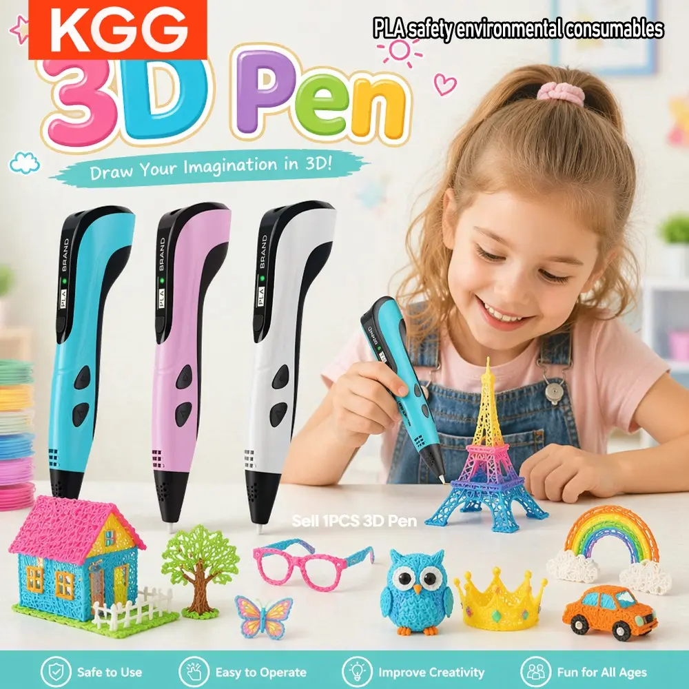 3rd Generation Kids 3D Printer Pen, Pla Eco-Friendly Filament, LCD Display, Adjustable Speed, DIY Art Tool, Birthday Gift for Boys Girls