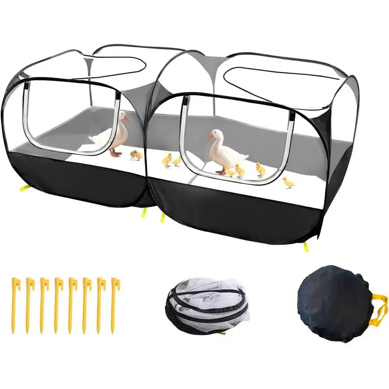 Foldable Pop-Up Chicken Pen & Pet Tent, Portable Double Compartment Playpen with Zipper Door, Breathable Mesh Brooder Cage for Poultry, Rabbits, Cats, Dogs, Indoor/Outdoor 4-Season Use