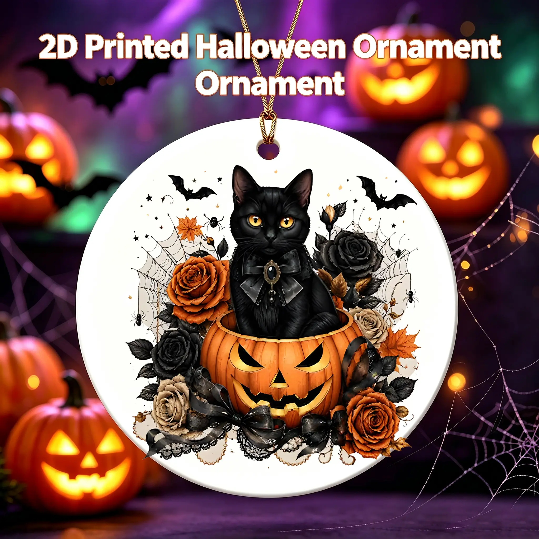 Halloween Style Ceramic Ornament Cute Monster Family Pattern Ceramic Pendant For Home Decoration 3 Inch