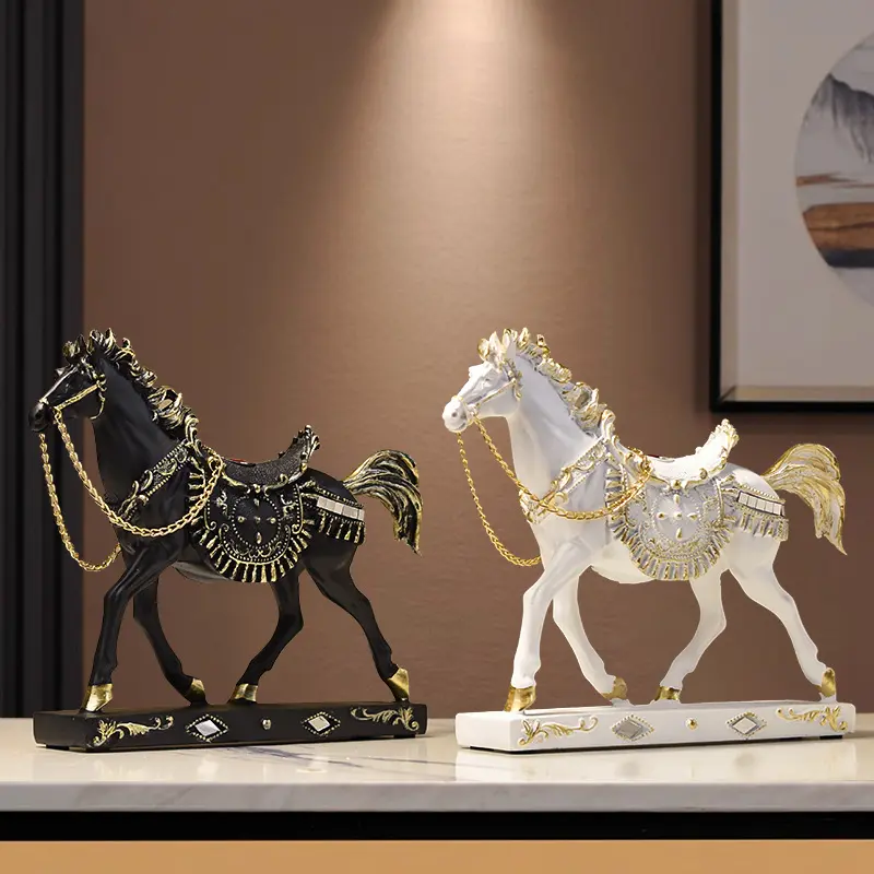 Luxury Resin Running Horse Ornament, Decorative Figurines for Home Living Room and Office Desk, Wealth-Attracting Decorative Craft