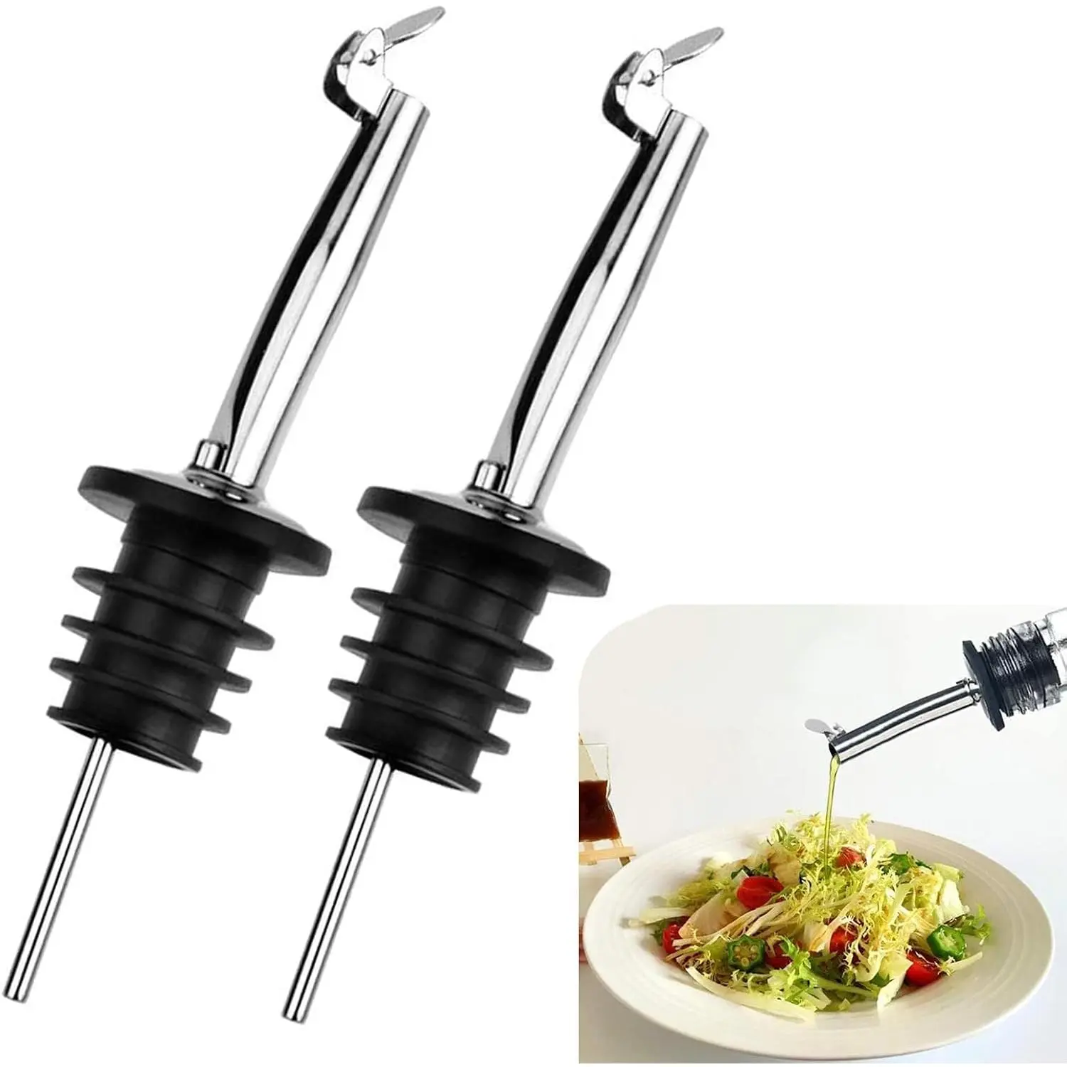 2 Pack Oil Spout with Flip Top, Olive Oil Dispenser Spout, Bottle Pourer Spouts for About 3/4" Bottle Mouth