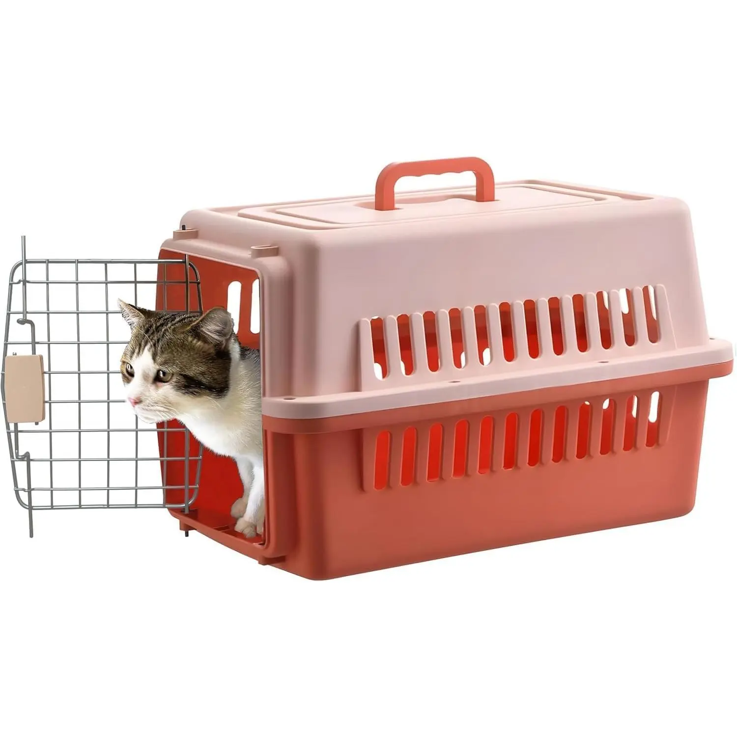 Hard-Sided Plastic Pet Carrier Kennel - 23in Large Orange Single Unit, Ventilated Travel Safe Airline Approved for Small Dogs/Cats Up to 20 lb, Suitable for Road Travel