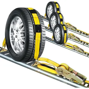 E Track Tire Straps for Trailer Heavy Duty 2" x 10' Auto Hauler Strap-10,000lb Guaranteed Break Strength-(4) Premium Vehicle Tie Down Kit with Rubber Blocks Wheel Tie-Downs for Truck, UTV