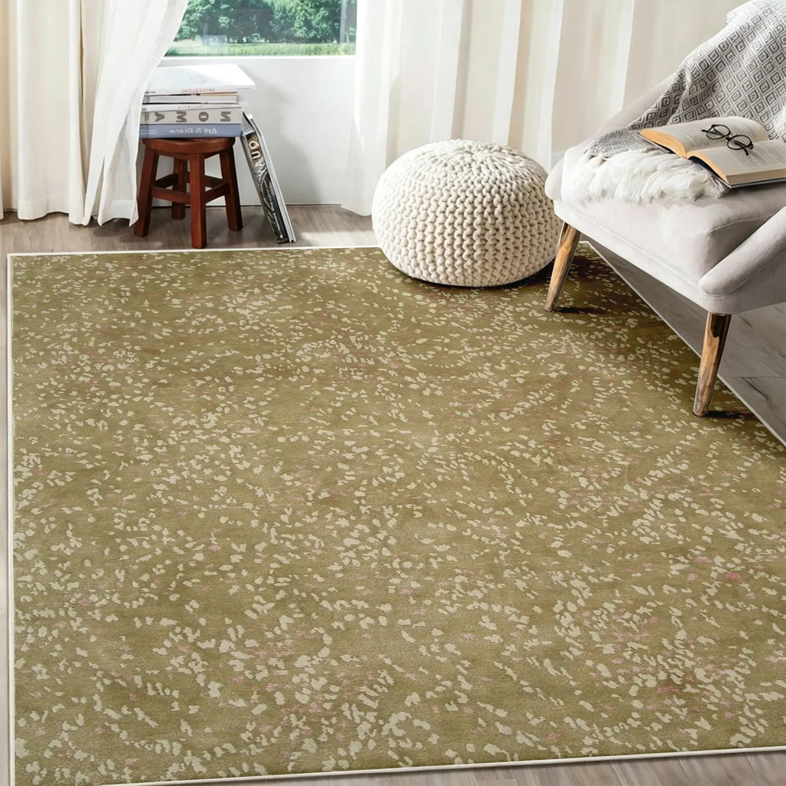 1PC Organic Abstract Fade-Resistant Area Rug, Sage Green & Beige Mottled Carpet, Non-Slip TPR Backing, Soft Low-Pile, Machine-Washable, Stain-Resistant Floor Decor for Living Room, Bedroom (Various Sizes), Fade Resistant Area Rugs