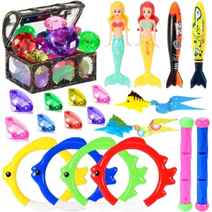 Diving Pool Toys for Kids Ages 3-12, Swimming Pool Toys Water Sinking Toys with Diving Gem Pirate Treasure Chest, Mermaid Toys, Dive Rings Sticks Torpedo Storage Bag for Summer Party Favorfidget toys