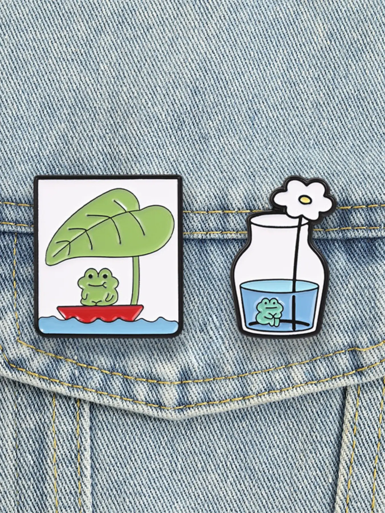 Bottle Flower & Lotus Boat Frog Lapel Pin, Soft Summer Cartoon Brooch, Alloy Brooch Pin, Student Notebook Bag Decor, Unique Gift Idea