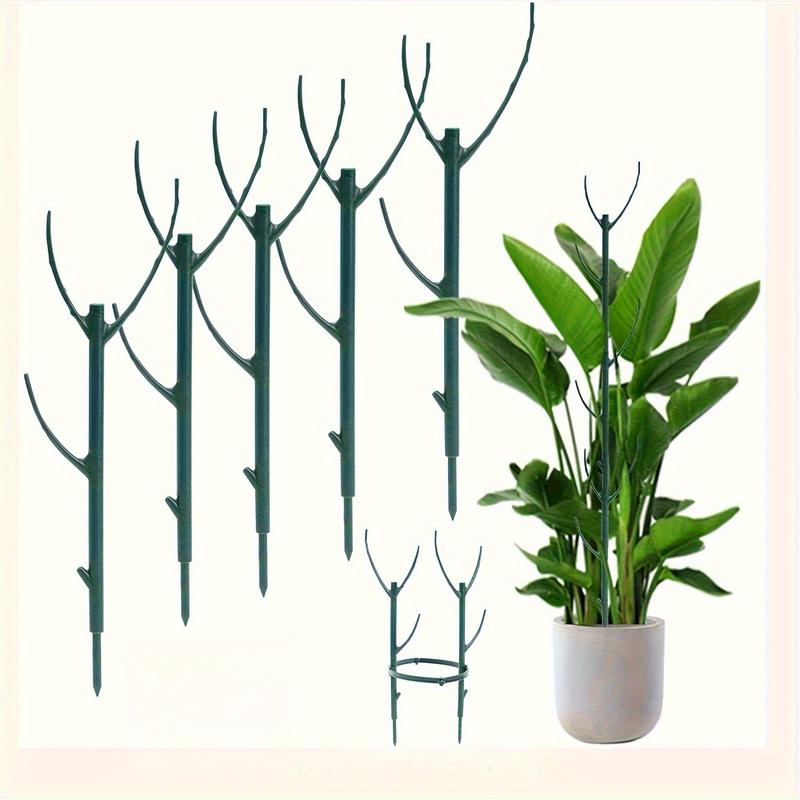 10 Pieces Stackable Plant Support Stakes with 2 Rolls of Tape - Green Plastic Cages for Tree Branch Fencing, Climbing Plants, and Indoor/Outdoor Potted Flowers, Climbing Plant Support|Leaf Design Stake|Durable plastic stakes, plant support clips