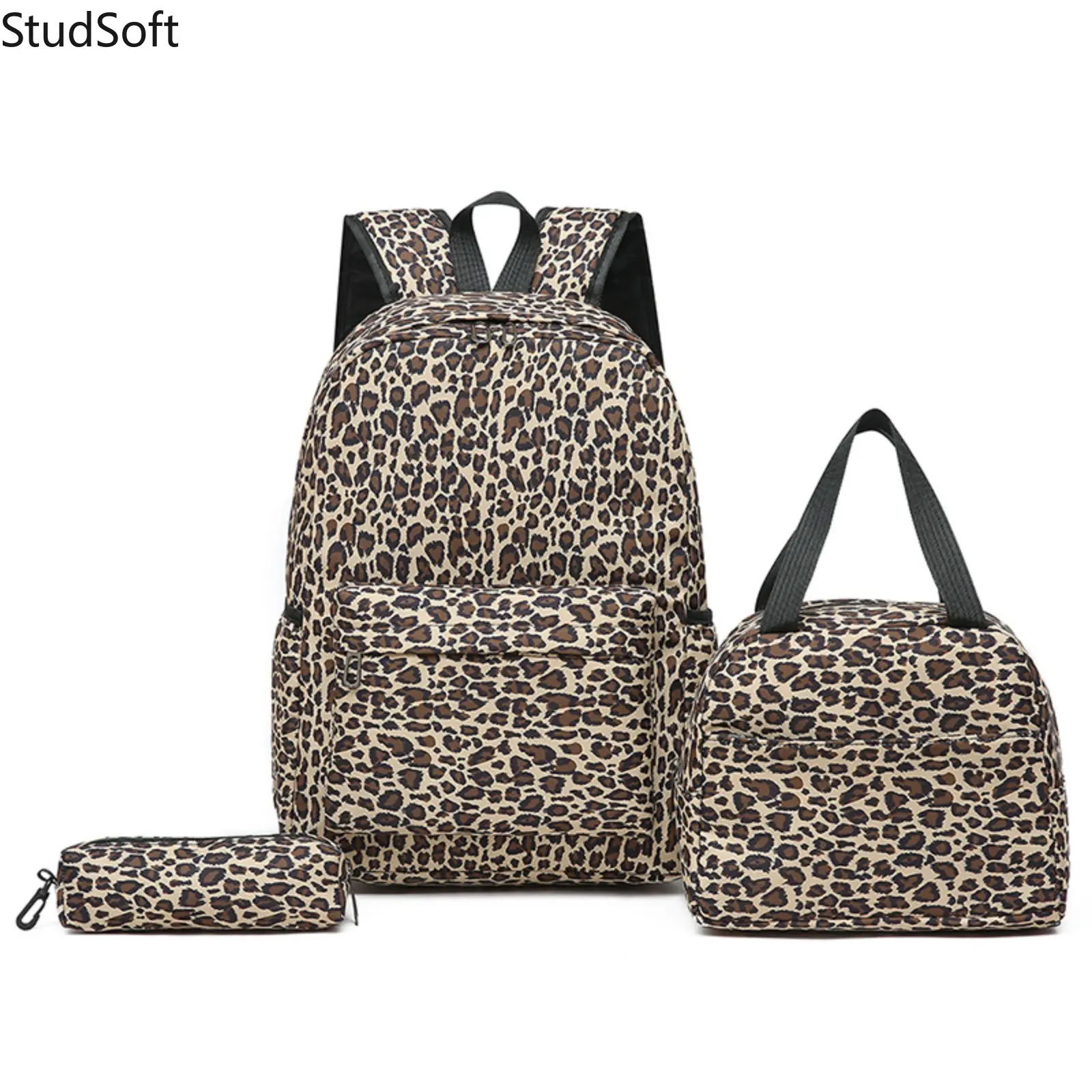 3Pcs Leopard School Bag Set Back to School Season Gift Vintage Cheetah Backpack with Lunch Box Pencil Case High Capacity Bookbag for Teen Girls Women