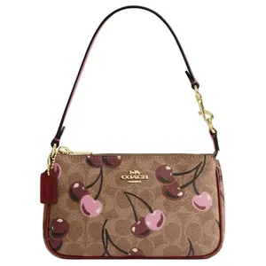 Coach Nolita 19 Classic Cherry Print Faux Leather Handbag for Women, Small Size, Tan Brown