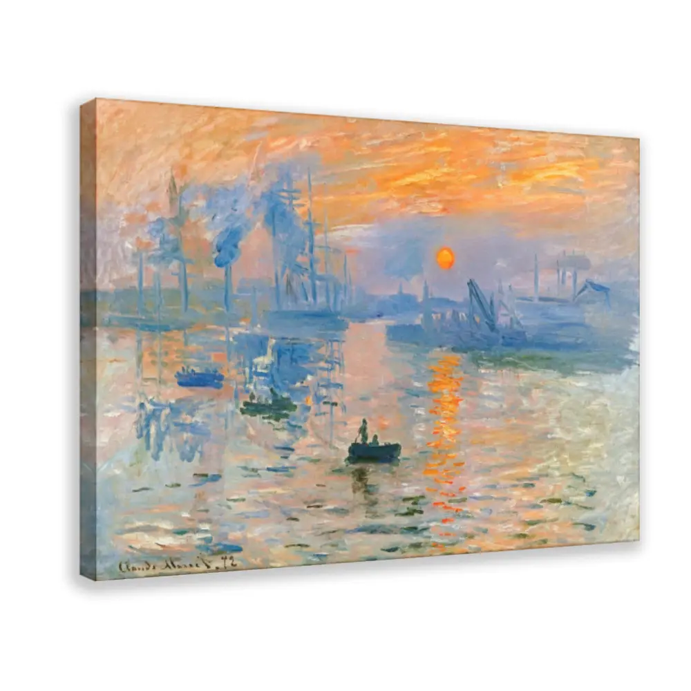 Claude Monet Impression Sunrise Framed Canvas Wall Art - Famous French Impressionist Oil Print, Lightweight, Waterproof Hanging Decor, Gift for Living Room, Bedroom