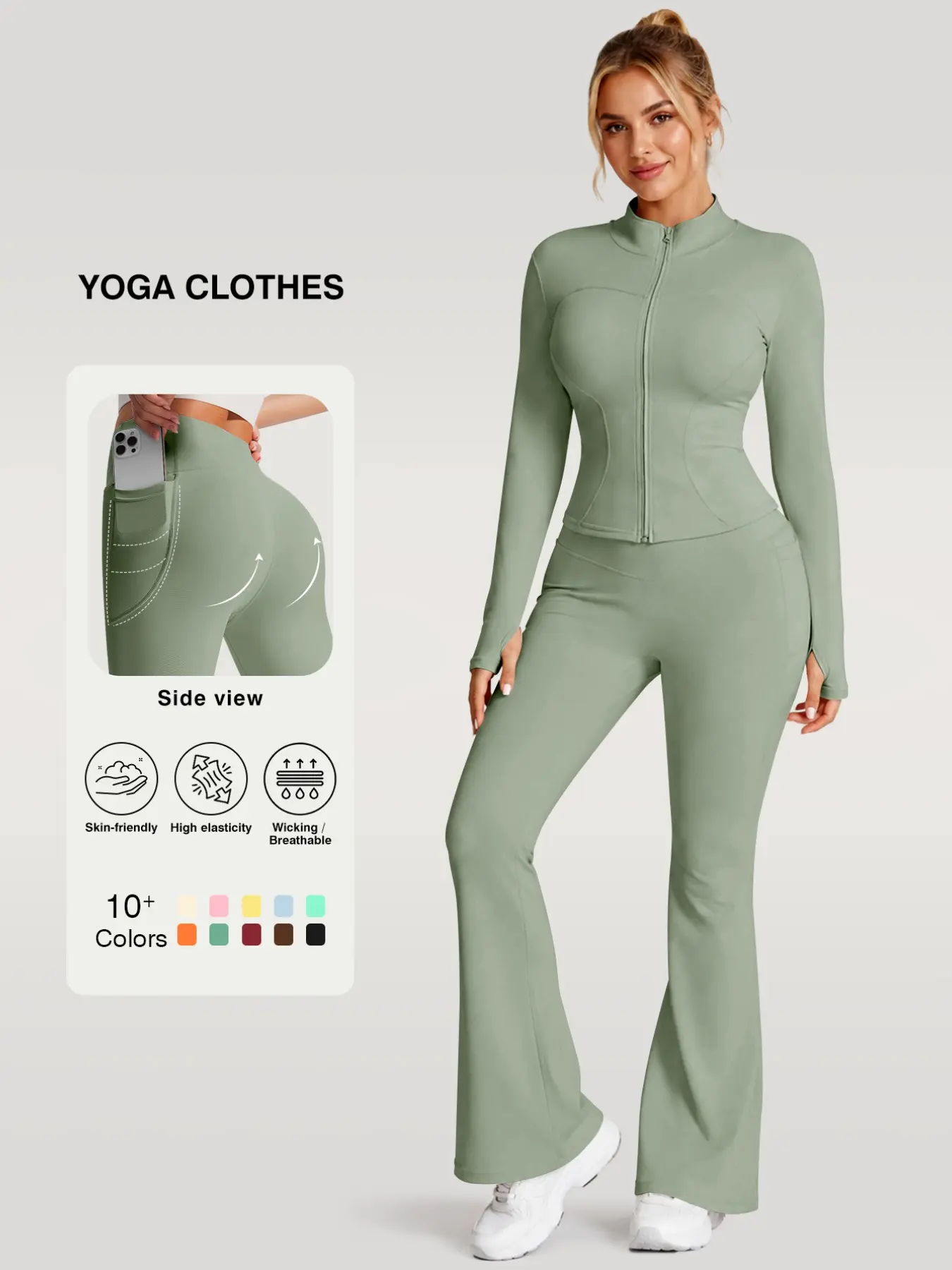 Flexaura Two-Piece Set, Sport Knit Set, High-Waist Pants & Zipper Jacket, Breathable Sportswear, High Elastic Activewear, Slim-Fit, Long Sleeve, All Seasons, Yoga, Running, Gym, Gym Yoga Outfits