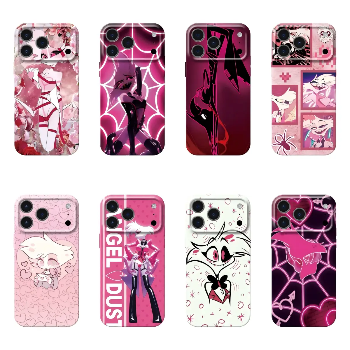 Hazbin Hotel Angel Dust Gothic Animated Phone Case - Pink Polycarbonate Protection Cover for iPhone 17,16,15,14,13,12,11 Mobile Accessories Featuring Alastor Lucifer Demon Cartoon Design