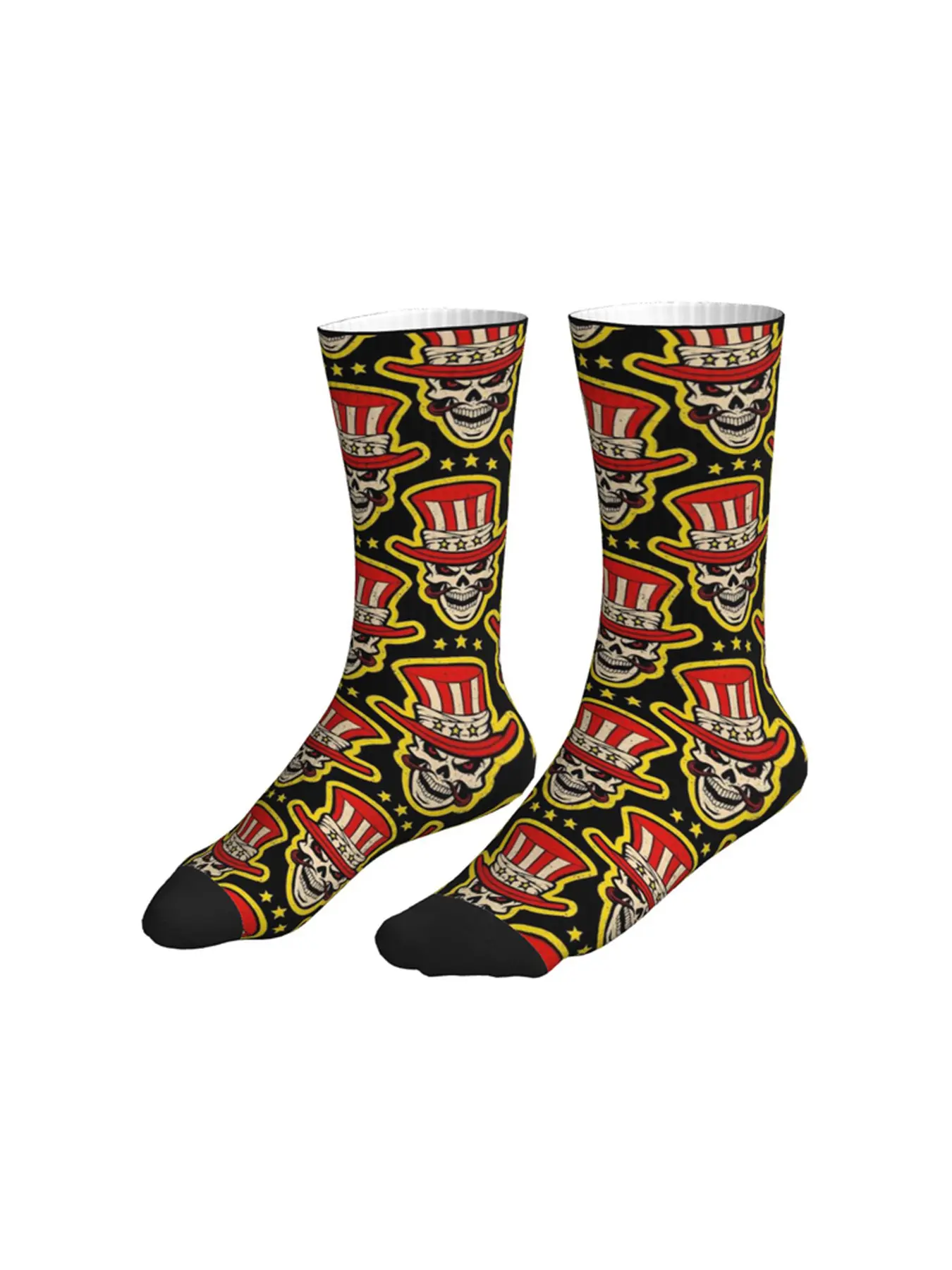 Uncle Sam Skull Pattern Crew Socks Retro Punk American Flag Star Print Casual Streetwear Mid Calf Socks For Men Women Daily Party Wear