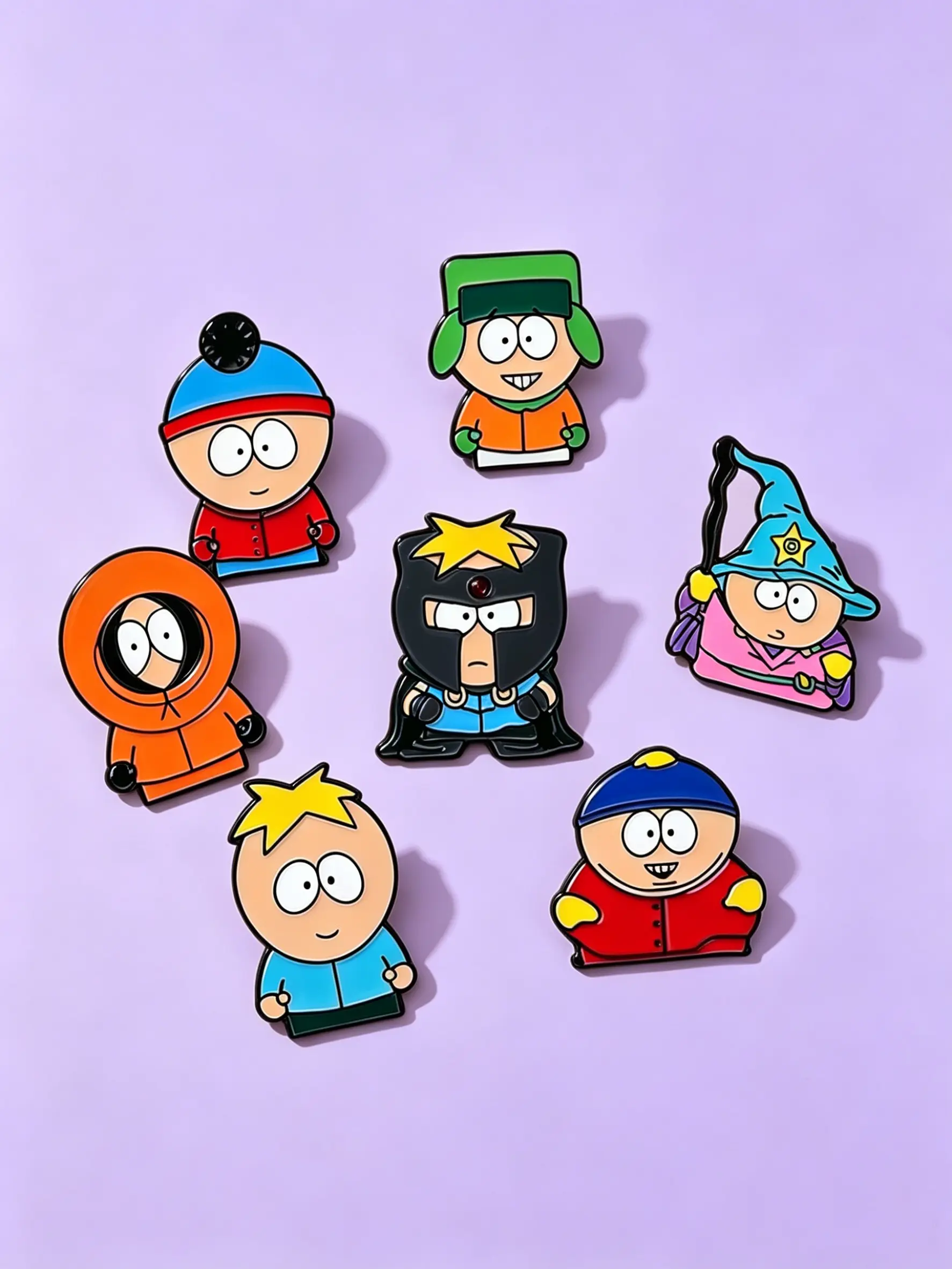 Retro South Park cartoon character brooch pins set