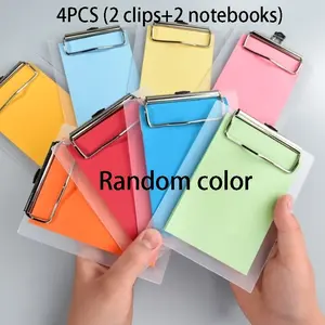 4pcs [2pcs Clips And 2pcs Notebooks] Randomly Colored Mini Transparent Binder Set, with Colored Coded Notebooks, Portable Folder Organizer,  Writing Pads And Paper Fixing Clips, Suitable for Office, Study, Travel And More