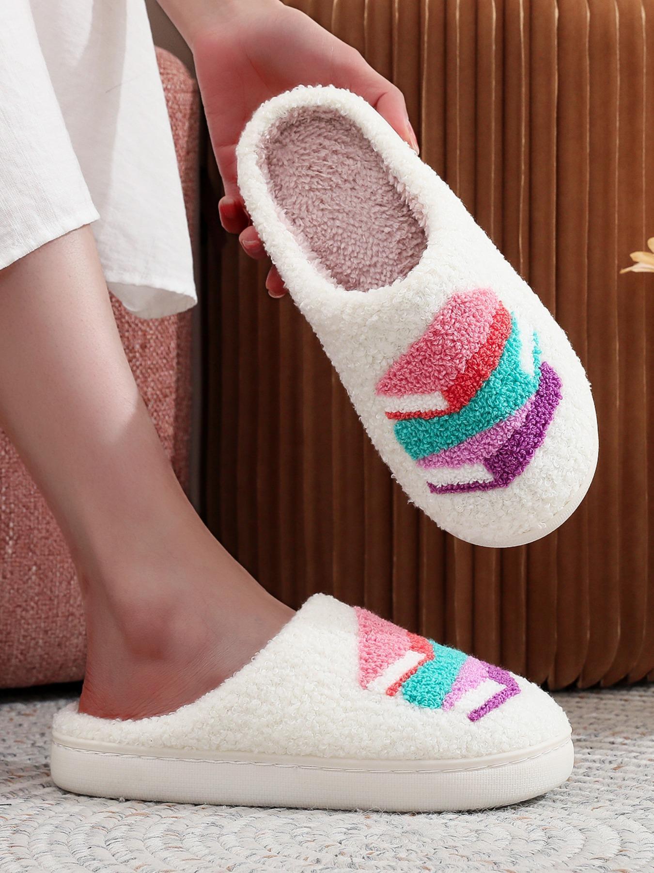 Women's Colorblock Geometric Pattern Slippers, Casual Soft Comfortable Home Slippers, Warm Slippers for Indoor & Outdoor Use for All Seasons, Footwear