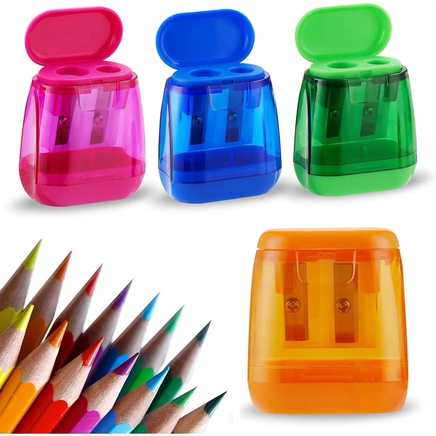 Pencil Sharpeners, 4 count Pencil Sharpeners Manual, Holes Compact Colored Handheld Pencil Sharpener for  with Lid Adults Students School Class  Office (Covered)