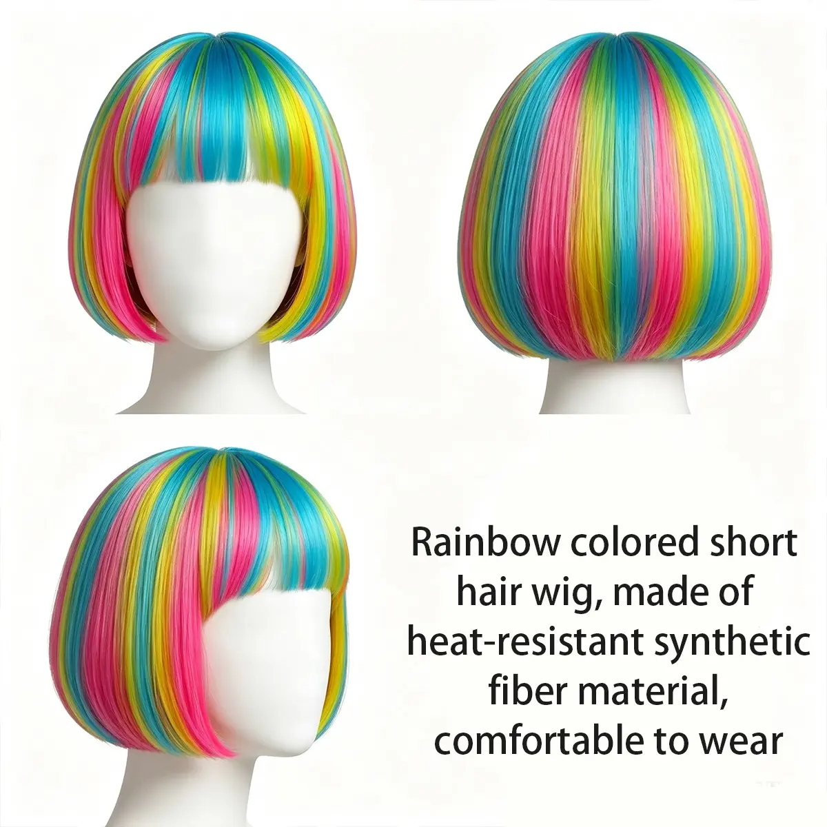 7-Color Polyester Adult Wig Set, Unique Bangs Design, Perfect for Team Events, Sports Fans, Support Wigs, Novelty Hair Accessories