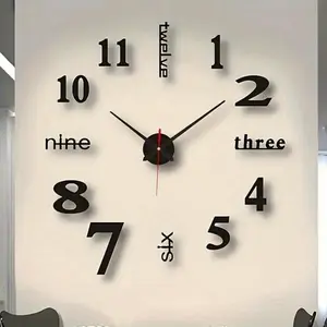 Modern Silent Night Glow Digital Wall Clock, Self-Stick Acrylic Mirror Design, Living Room and Study Decor, Battery Powered, Silent Digital Clocks, Battery Operated Clock