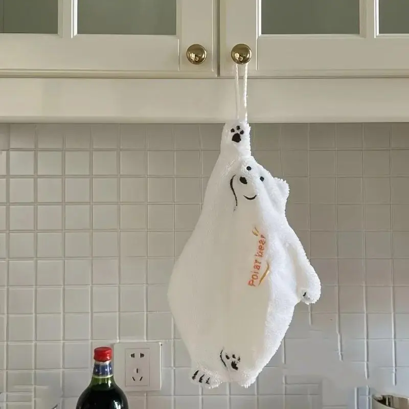 Super Absorbent 1pc Cute Polar Bear Hand Towel,Coral Velvet,Thickened Cartoon,Hanging Hand Towel,Suitable for Multiple Scenarios