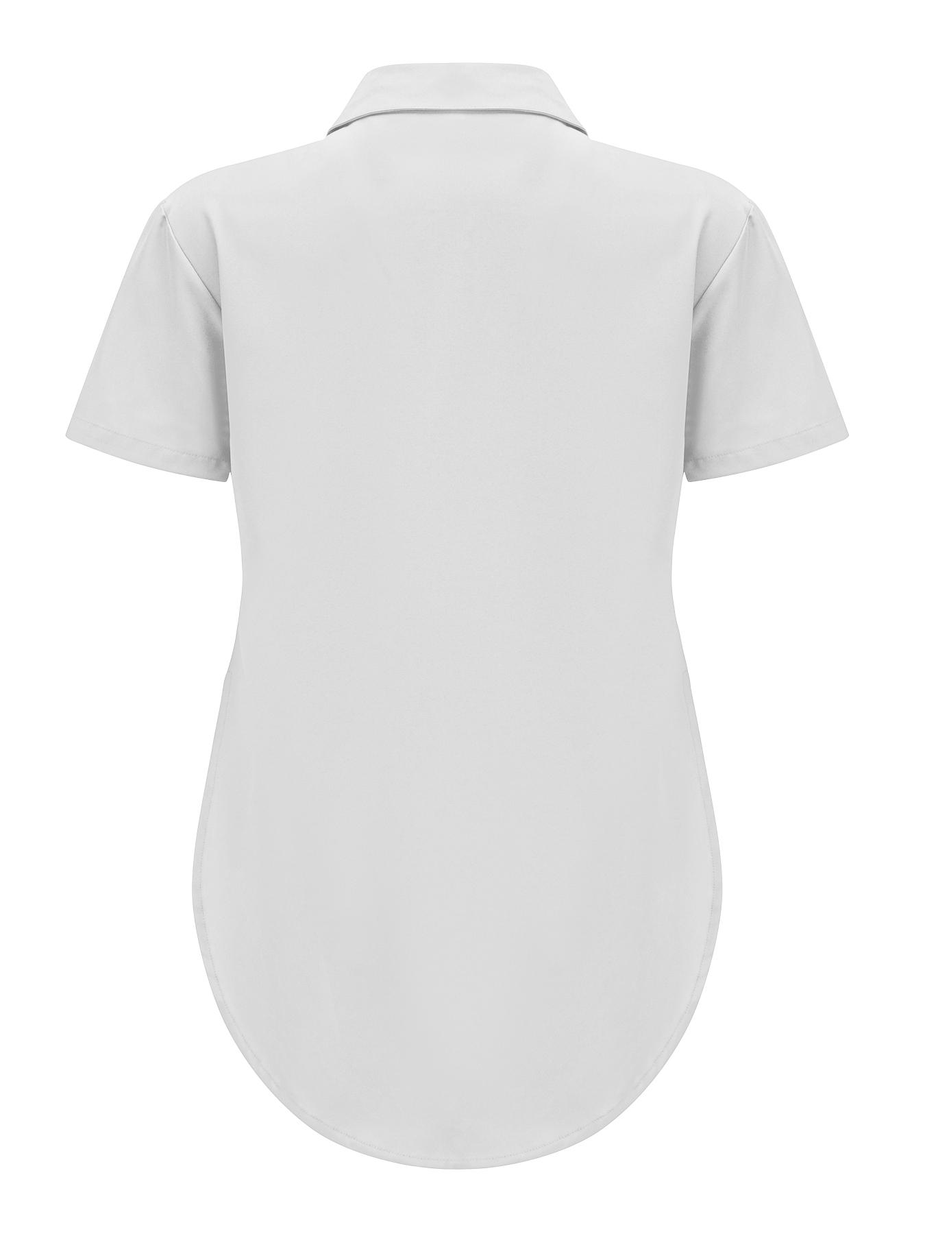 Women's Plain Curved Hem Button Shirt Blouse, Casual Short Sleeve Top for Summer, Ladies Clothes for Daily Wear