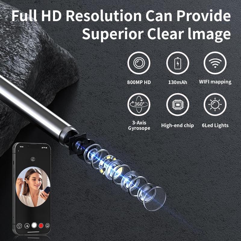8-Piece Ear Cleaning Kit with HD Wireless Otoscope, Waterproof Camera, USB Charger, Compatible with iOS & Android, Travel-Friendly